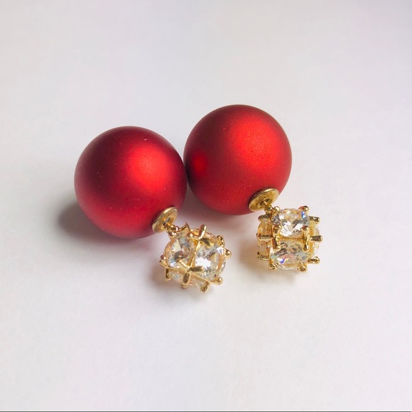 New! Cubic Zirconia Double Sided Stud Earrings Red - Picture 2 of 7